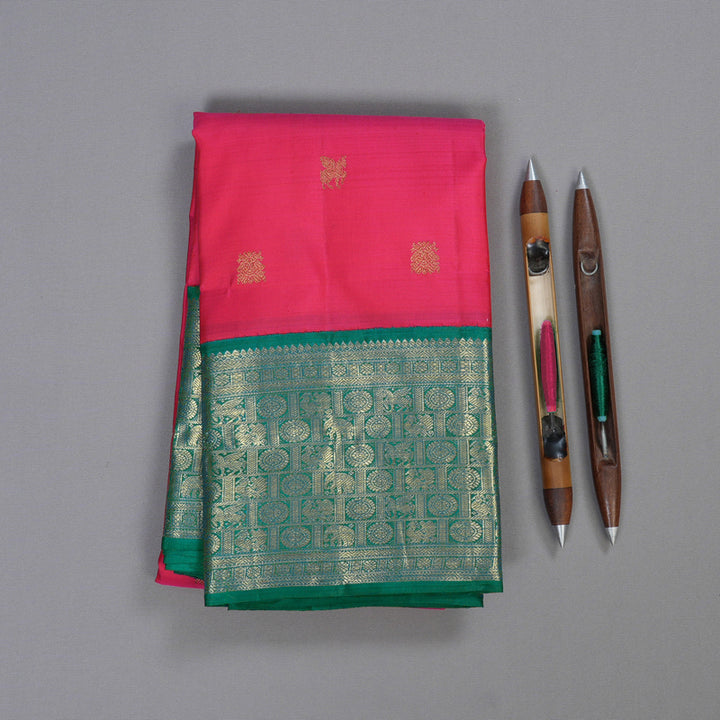 Hayagrivas Hot Pink Handloom Kanjivaram Silk Saree with Teal Green Border BD441-SBS