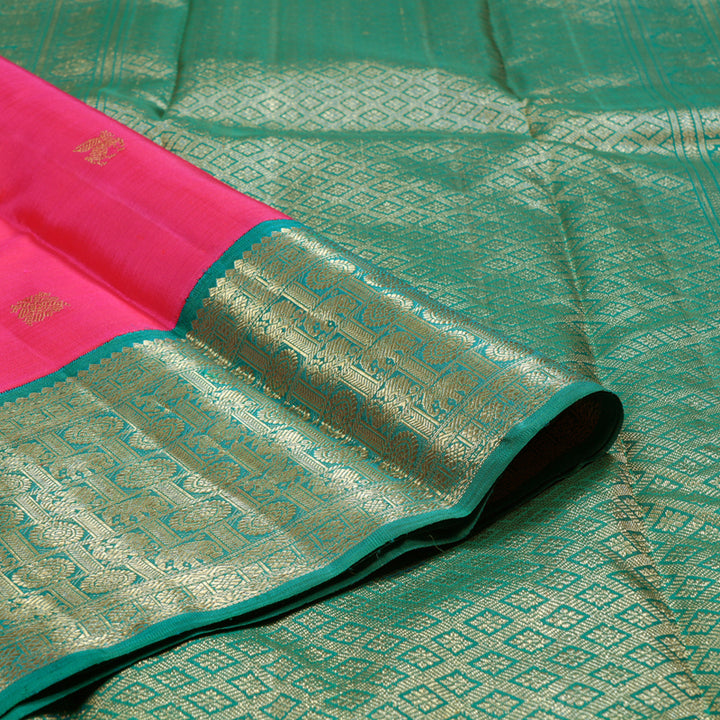 Hayagrivas Hot Pink Handloom Kanjivaram Silk Saree with Teal Green Border BD441-SBS