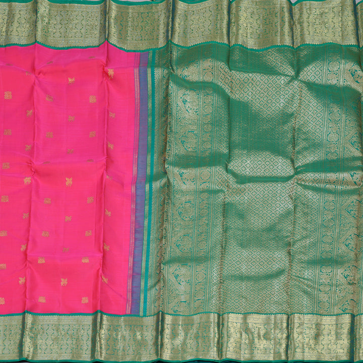 Hayagrivas Hot Pink Handloom Kanjivaram Silk Saree with Teal Green Border BD441-SBS