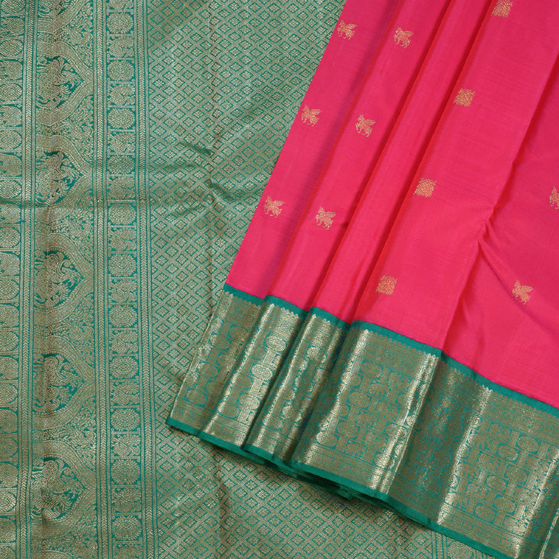 Hayagrivas Hot Pink Handloom Kanjivaram Silk Saree with Teal Green Border BD441-SBS