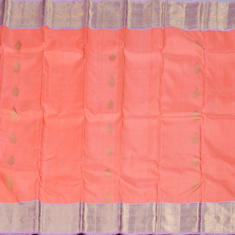 Hayagrivas Peach Pink Handloom Kanjivaram Silk Saree with Lavender Border BD443-SBS