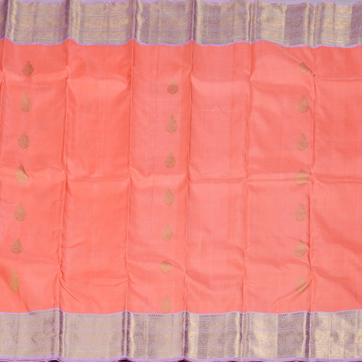 Hayagrivas Peach Pink Handloom Kanjivaram Silk Saree with Lavender Border BD443-SBS