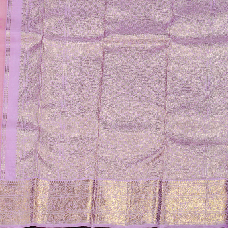 Hayagrivas Peach Pink Handloom Kanjivaram Silk Saree with Lavender Border BD443-SBS