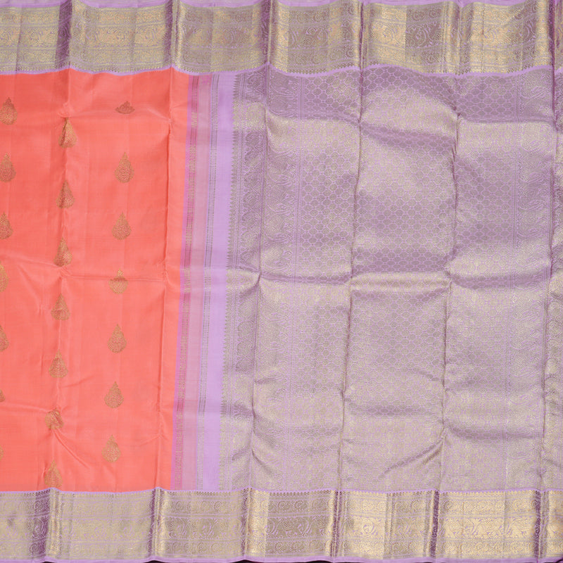 Hayagrivas Peach Pink Handloom Kanjivaram Silk Saree with Lavender Border BD443-SBS