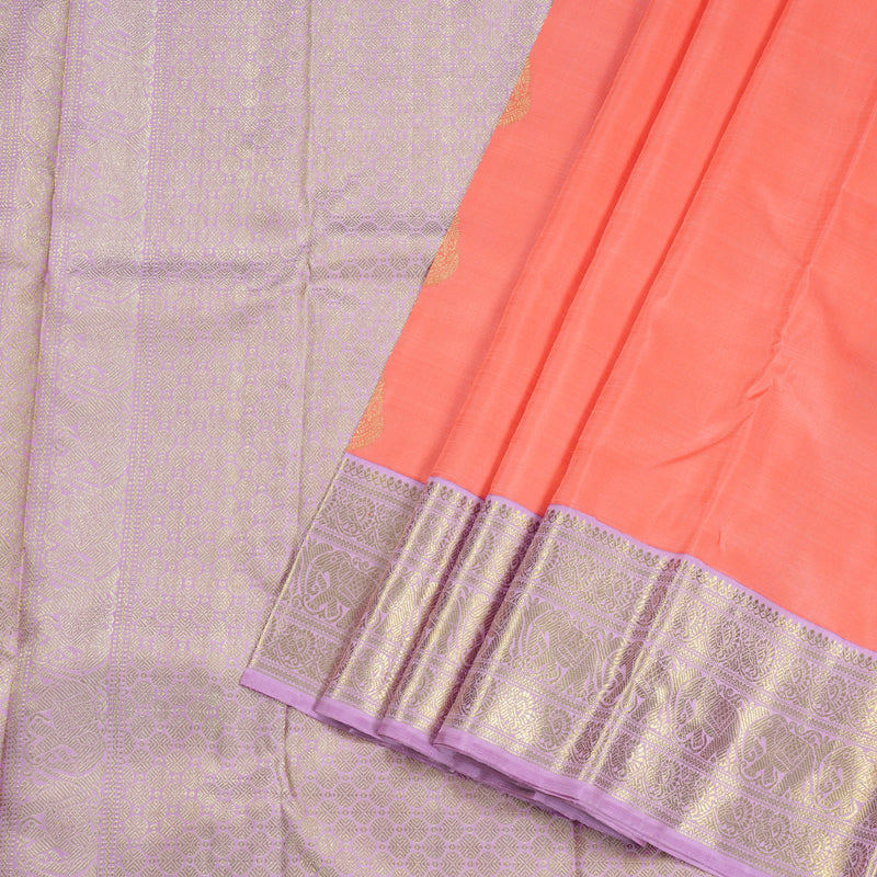 Hayagrivas Peach Pink Handloom Kanjivaram Silk Saree with Lavender Border BD443-SBS