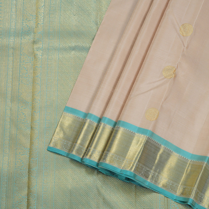 Hayagrivas Handloom Sand Brown Kanjivaram Silk Saree With Teal  Border BD449-SBS