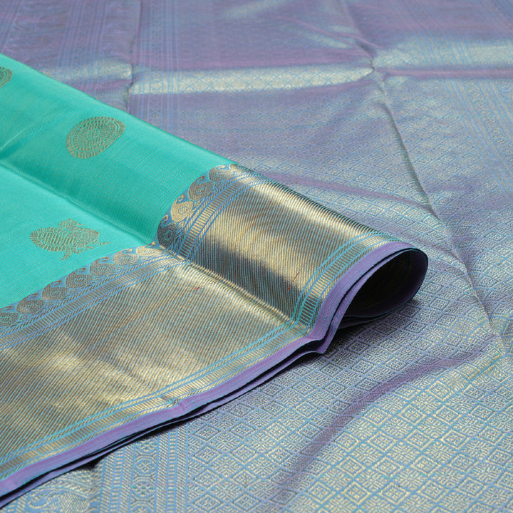 Hayagrivas Sea Blue Handloom Kanjivaram Silk Saree with Lavender Border BD451-SBS