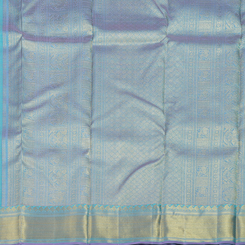 Hayagrivas Sea Blue Handloom Kanjivaram Silk Saree with Lavender Border BD451-SBS