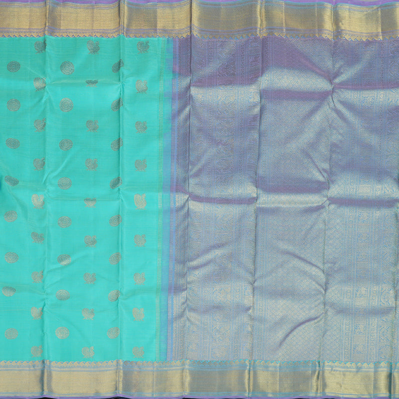 Hayagrivas Sea Blue Handloom Kanjivaram Silk Saree with Lavender Border BD451-SBS