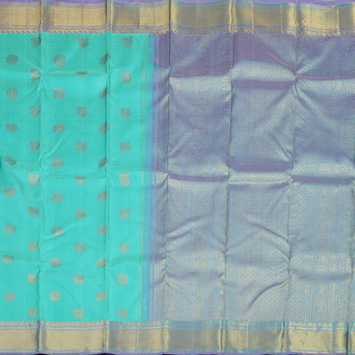 Hayagrivas Sea Blue Handloom Kanjivaram Silk Saree with Lavender Border BD451-SBS