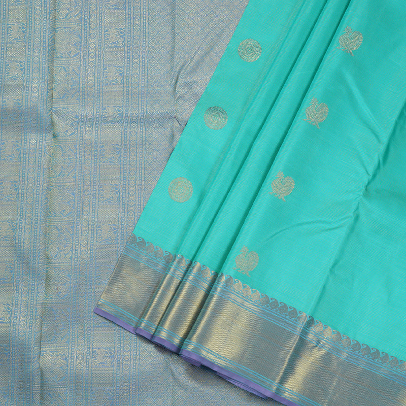 Hayagrivas Sea Blue Handloom Kanjivaram Silk Saree with Lavender Border BD451-SBS