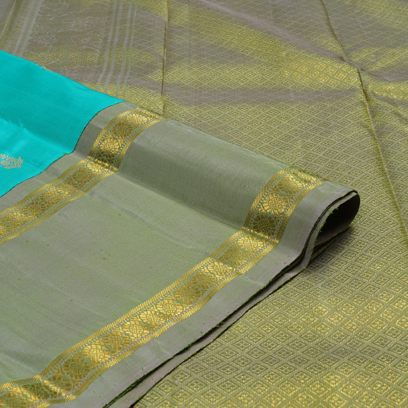 Hayagrivas Sea Blue Handloom Kanjivaram Silk Saree with Retta Pet Elaichi Green Border BD453-SBS