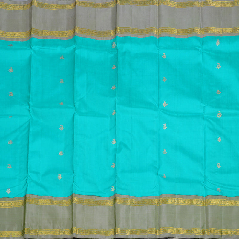 Hayagrivas Sea Blue Handloom Kanjivaram Silk Saree with Retta Pet Elaichi Green Border BD453-SBS