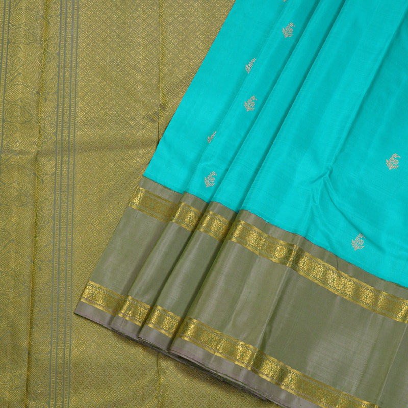 Hayagrivas Sea Blue Handloom Kanjivaram Silk Saree with Retta Pet Elaichi Green Border BD453-SBS