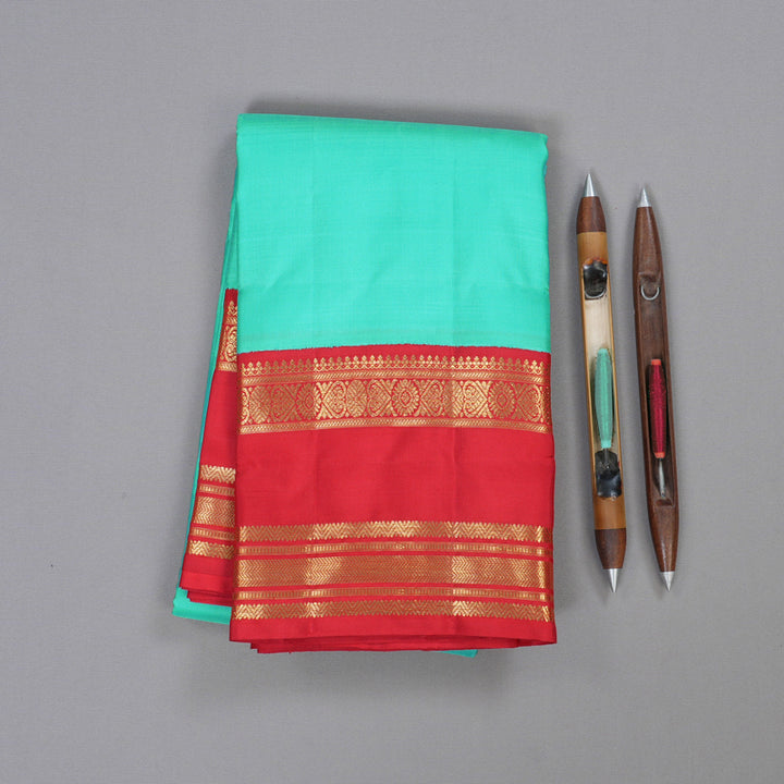 Hayagrivas Sea Blue Handloom Kanjivaram Silk Saree with Red Border BD462-SBS