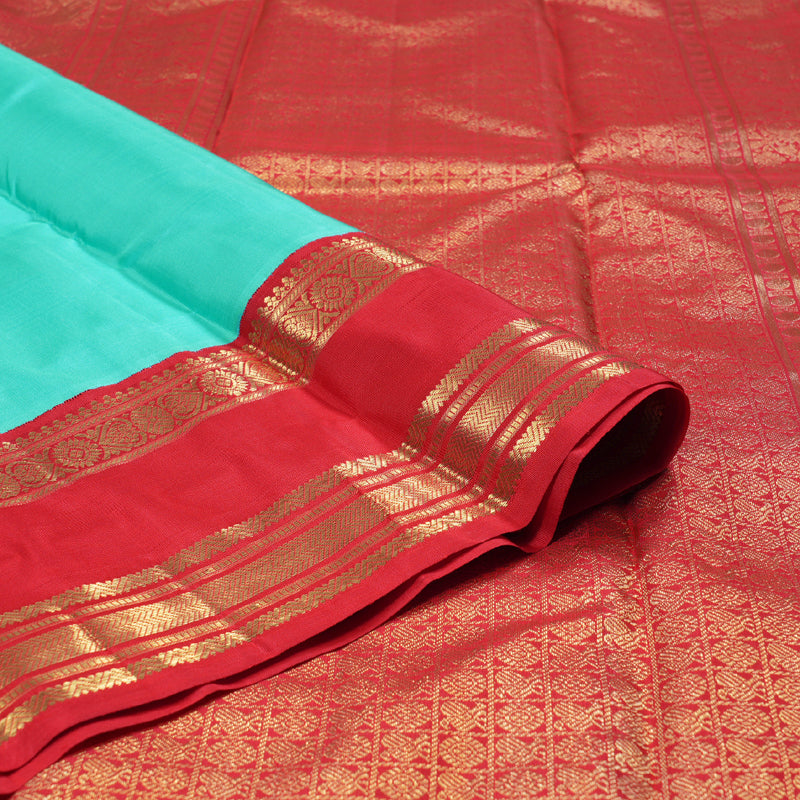 Hayagrivas Sea Blue Handloom Kanjivaram Silk Saree with Red Border BD462-SBS