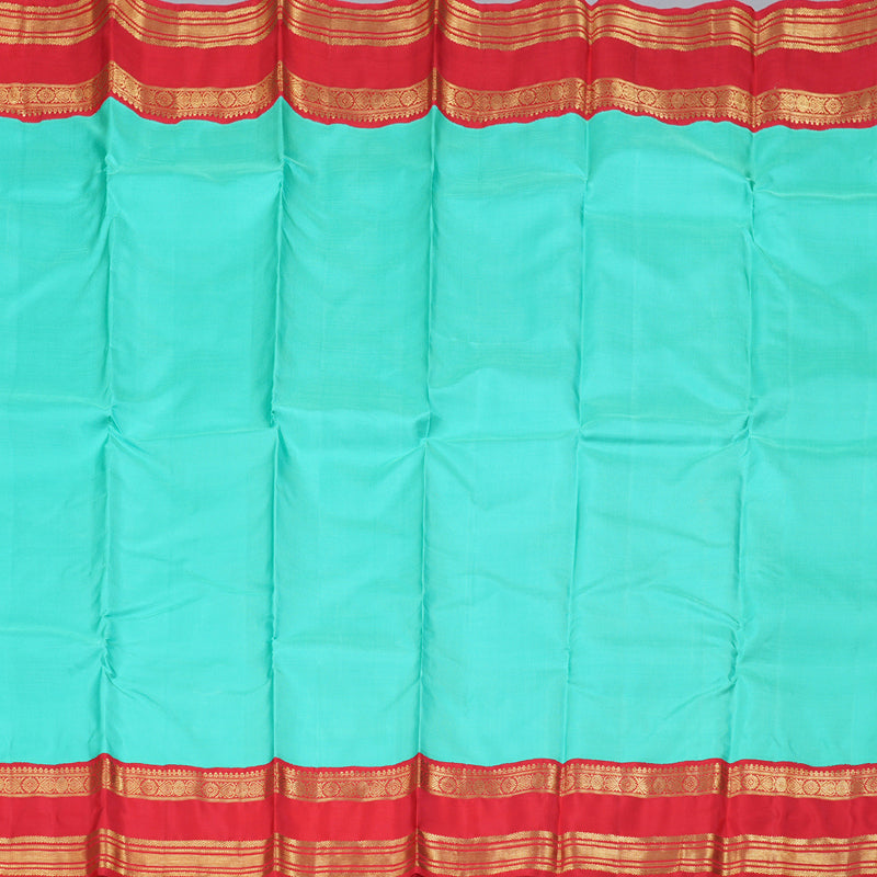 Hayagrivas Sea Blue Handloom Kanjivaram Silk Saree with Red Border BD462-SBS