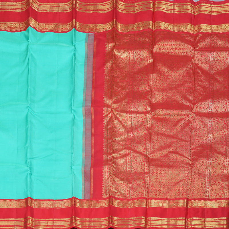 Hayagrivas Sea Blue Handloom Kanjivaram Silk Saree with Red Border BD462-SBS