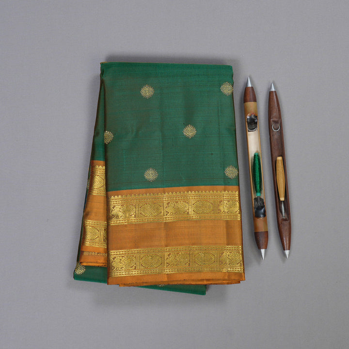 Hayagrivas Pebble Green Handloom Kanjivaram Silk Saree with Honey Yellow Border BD468-SBS