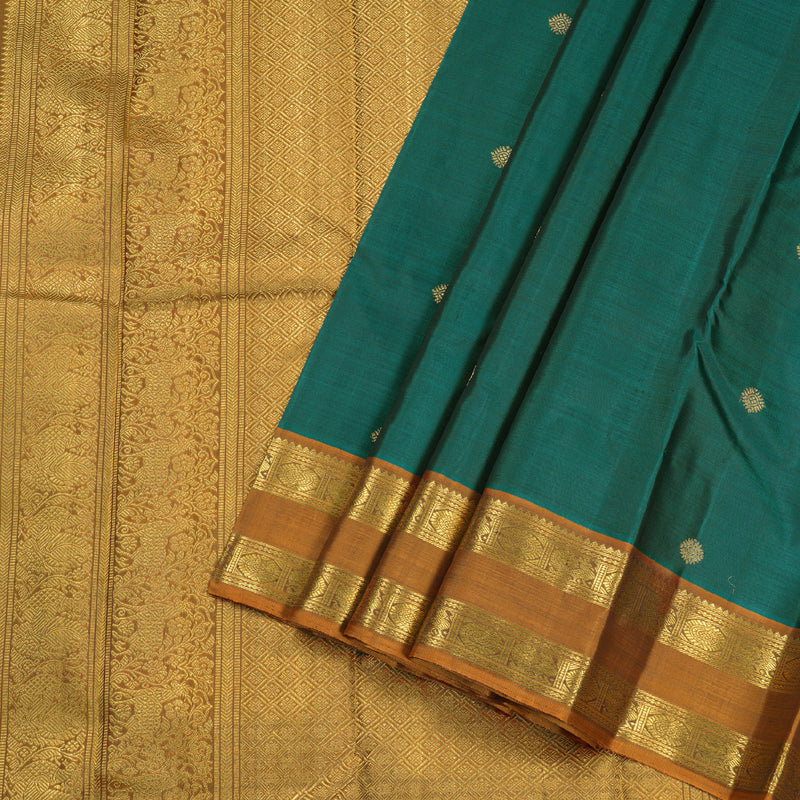 Hayagrivas Pebble Green Handloom Kanjivaram Silk Saree with Honey Yellow Border BD468-SBS