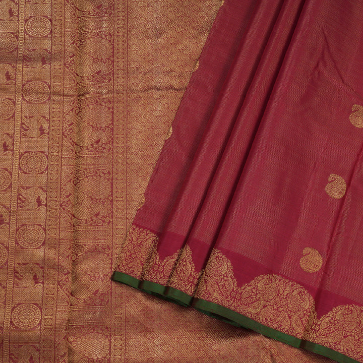 Hayagrivas Maroon Handloom Kanjivaram Ten Yards Silk Saree with Maroon Border BD470-SBS