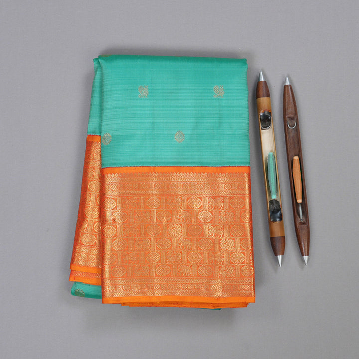 Hayagrivas Pastel Green Handloom Kanjivaram Silk Saree with Honey Mustard Border BD472-SBS