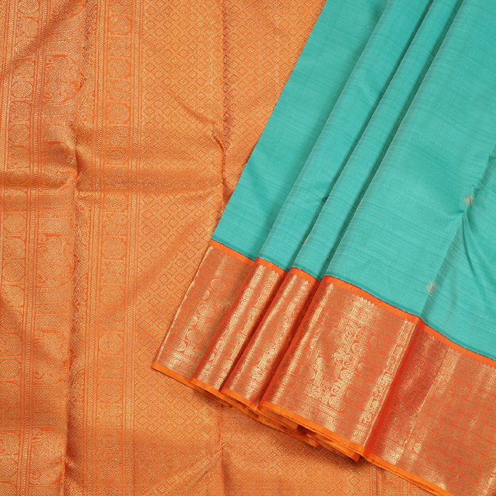 Hayagrivas Pastel Green Handloom Kanjivaram Silk Saree with Honey Mustard Border BD472-SBS