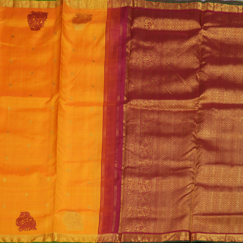 Hayagrivas Mango Yellow Handloom Kanjivaram Ten Yards Silk Saree with Mango Yellow Border BD474-SBS