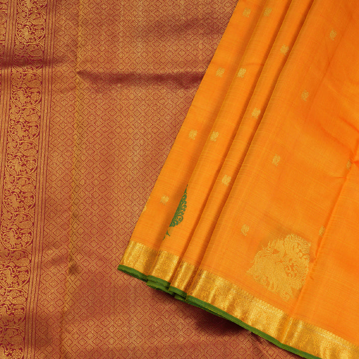 Hayagrivas Mango Yellow Handloom Kanjivaram Ten Yards Silk Saree with Mango Yellow Border BD474-SBS