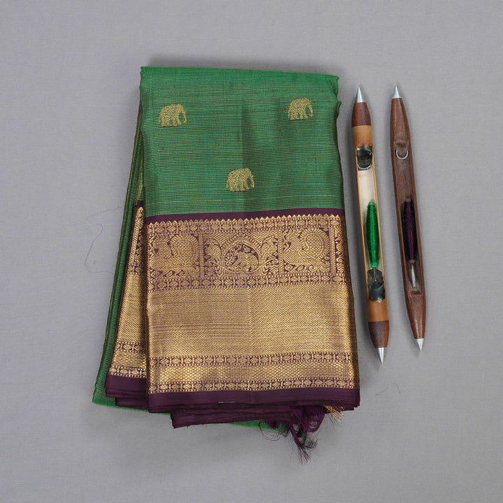 Hayagrivas Dark Green Handloom Kanjivaram Silk Saree with Dark Purple Border BD484-SBS