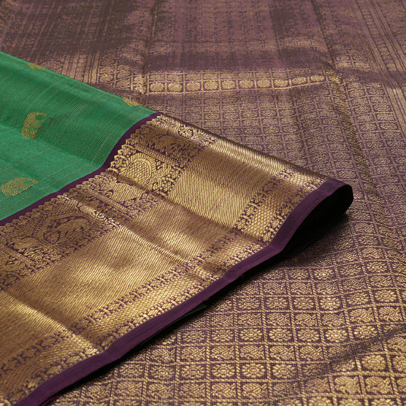 Hayagrivas Dark Green Handloom Kanjivaram Silk Saree with Dark Purple Border BD484-SBS