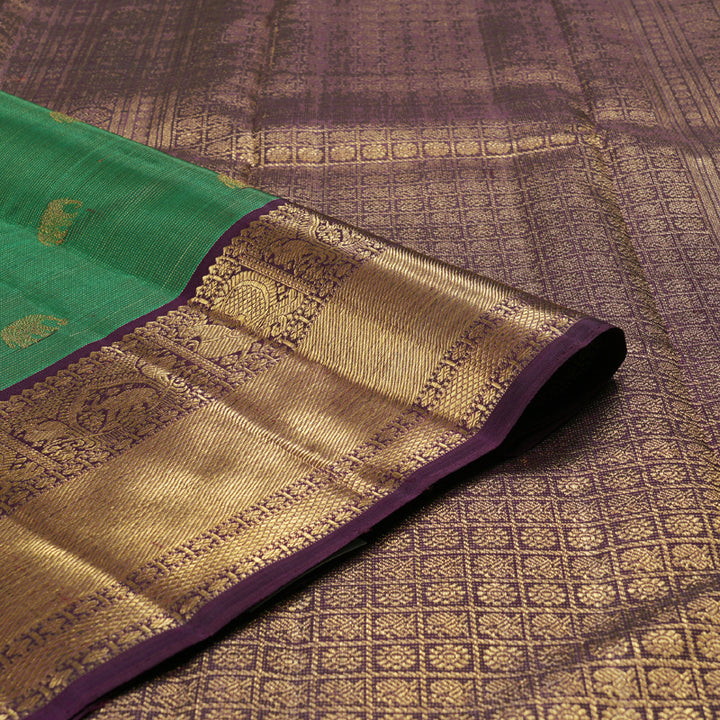 Hayagrivas Dark Green Handloom Kanjivaram Silk Saree with Dark Purple Border BD484-SBS