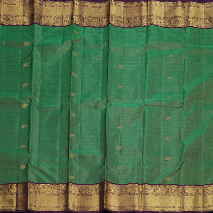 Hayagrivas Dark Green Handloom Kanjivaram Silk Saree with Dark Purple Border BD484-SBS