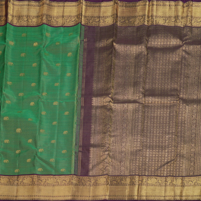 Hayagrivas Dark Green Handloom Kanjivaram Silk Saree with Dark Purple Border BD484-SBS