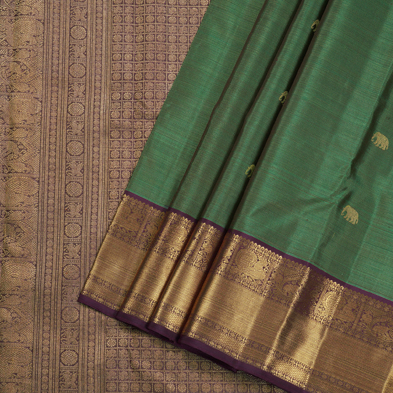 Hayagrivas Dark Green Handloom Kanjivaram Silk Saree with Dark Purple Border BD484-SBS