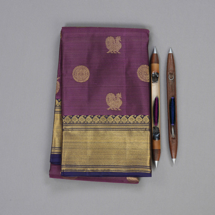 Hayagrivas Dark Purple Handloom Vairaoosi Kanjivaram Silk Saree with Dark Blue Border BD488-SBS