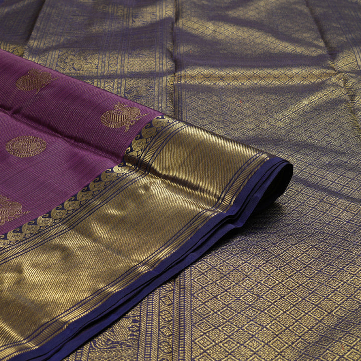 Hayagrivas Dark Purple Handloom Vairaoosi Kanjivaram Silk Saree with Dark Blue Border BD488-SBS