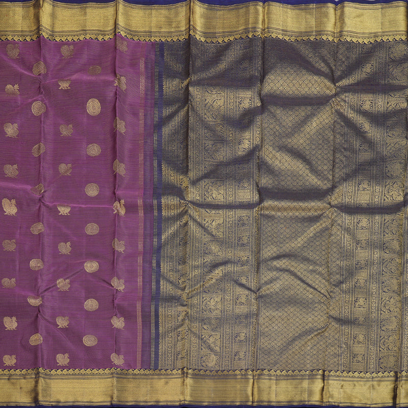 Hayagrivas Dark Purple Handloom Vairaoosi Kanjivaram Silk Saree with Dark Blue Border BD488-SBS