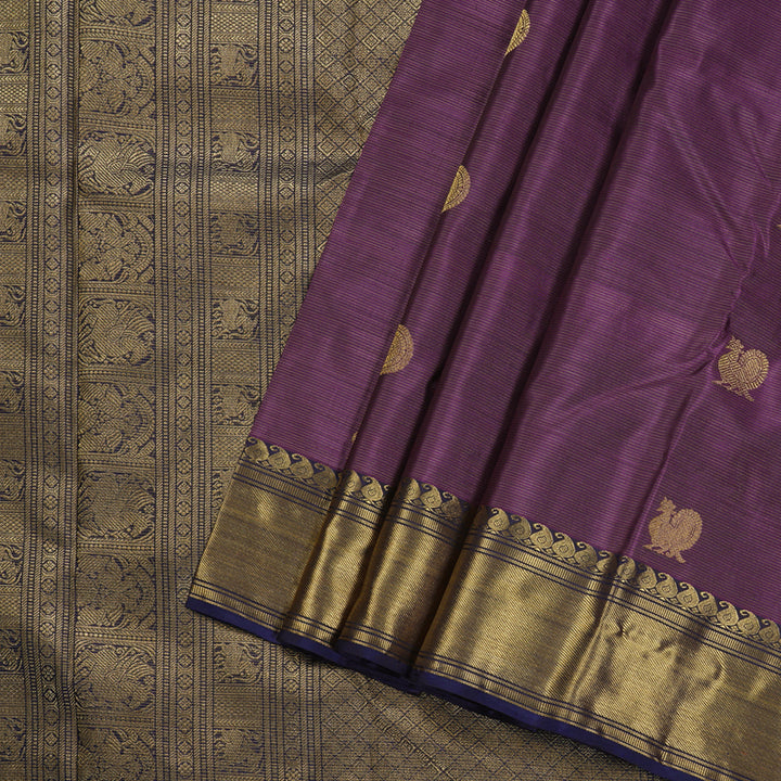 Hayagrivas Dark Purple Handloom Vairaoosi Kanjivaram Silk Saree with Dark Blue Border BD488-SBS