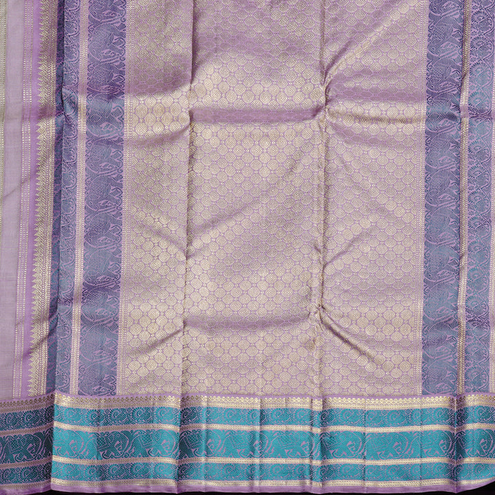 Hayagrivas Beige Handloom Kanjivaram Silk Saree with Lavender Border BD492-SBS