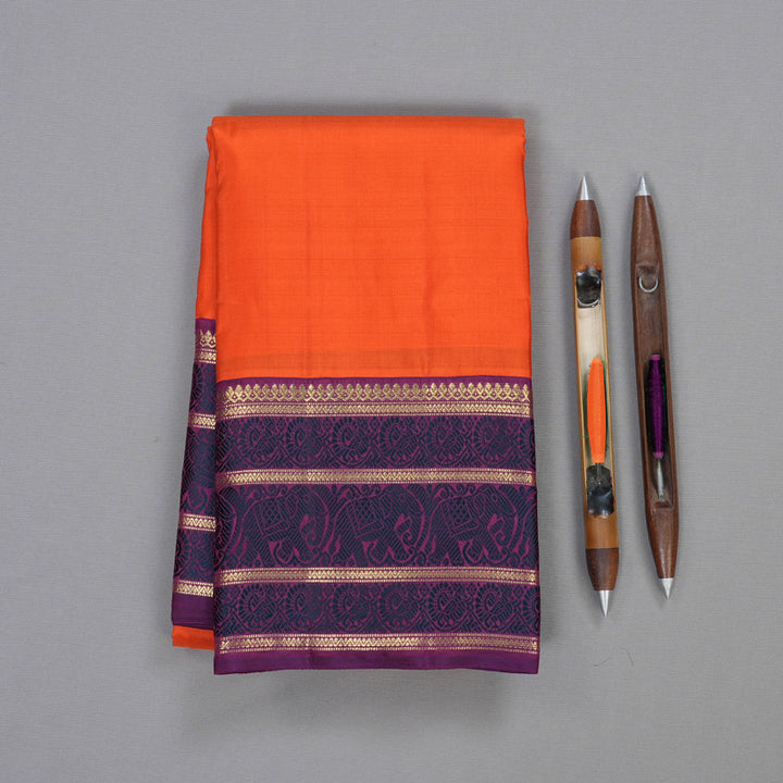 Hayagrivas Orange Handloom Kanjivaram Silk Saree with Purple Border BD493-SBS