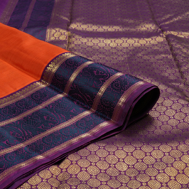 Hayagrivas Orange Handloom Kanjivaram Silk Saree with Purple Border BD493-SBS