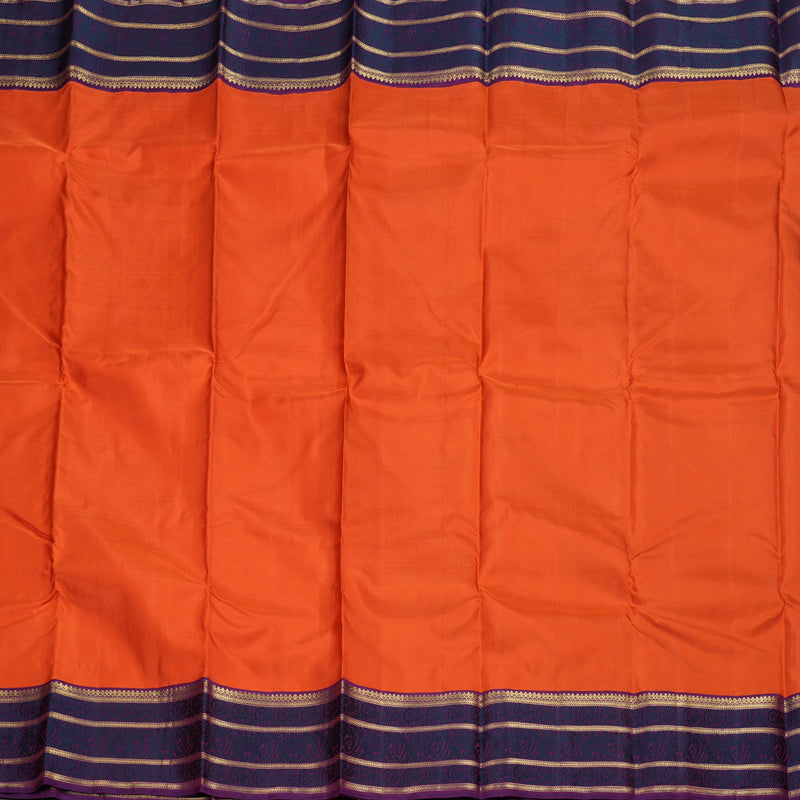 Hayagrivas Orange Handloom Kanjivaram Silk Saree with Purple Border BD493-SBS