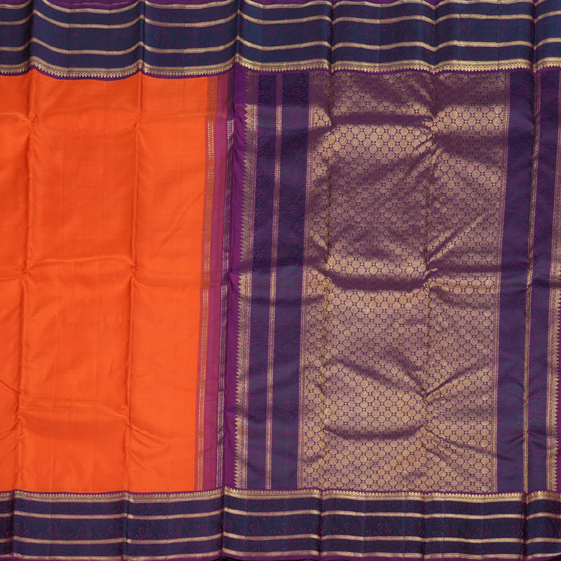 Hayagrivas Orange Handloom Kanjivaram Silk Saree with Purple Border BD493-SBS