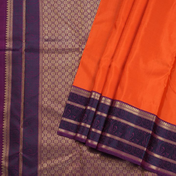 Hayagrivas Orange Handloom Kanjivaram Silk Saree with Purple Border BD493-SBS