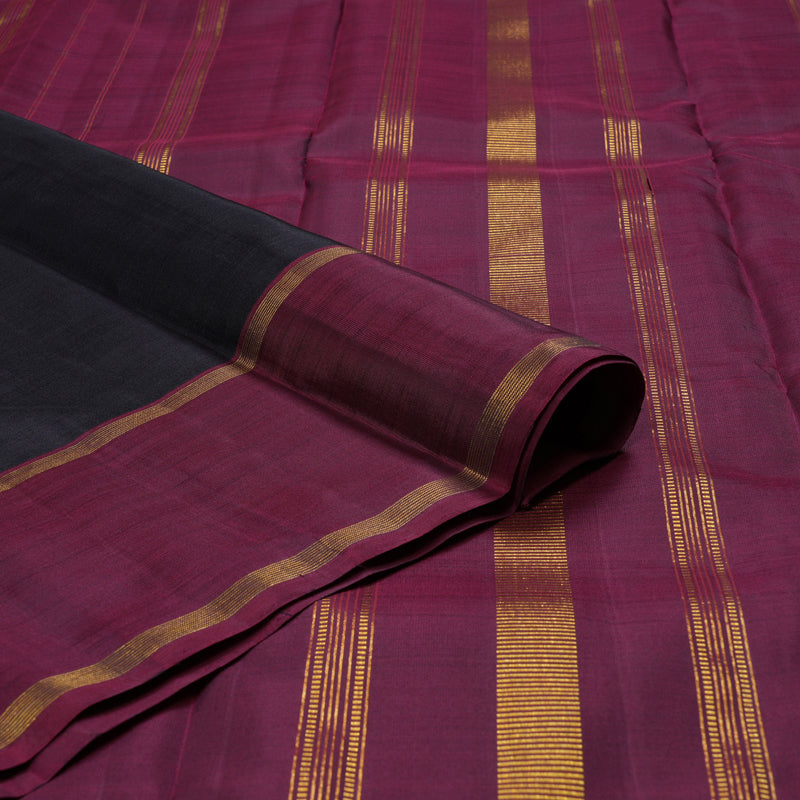 Hayagrivas Black Handloom Kanjivaram Silk Saree with Ganga Jamuna (Wine Maroon And Sampanga Green) Border BD494-SBS