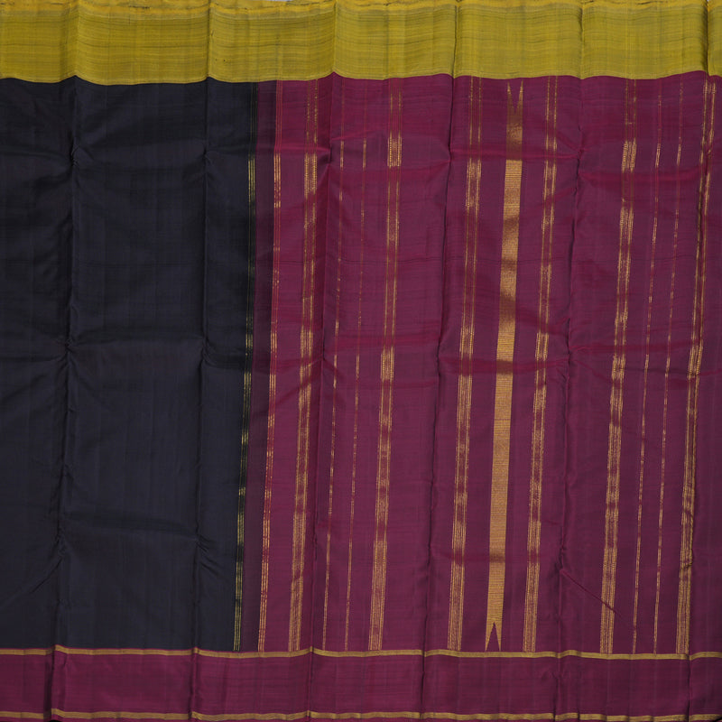 Hayagrivas Black Handloom Kanjivaram Silk Saree with Ganga Jamuna (Wine Maroon And Sampanga Green) Border BD494-SBS