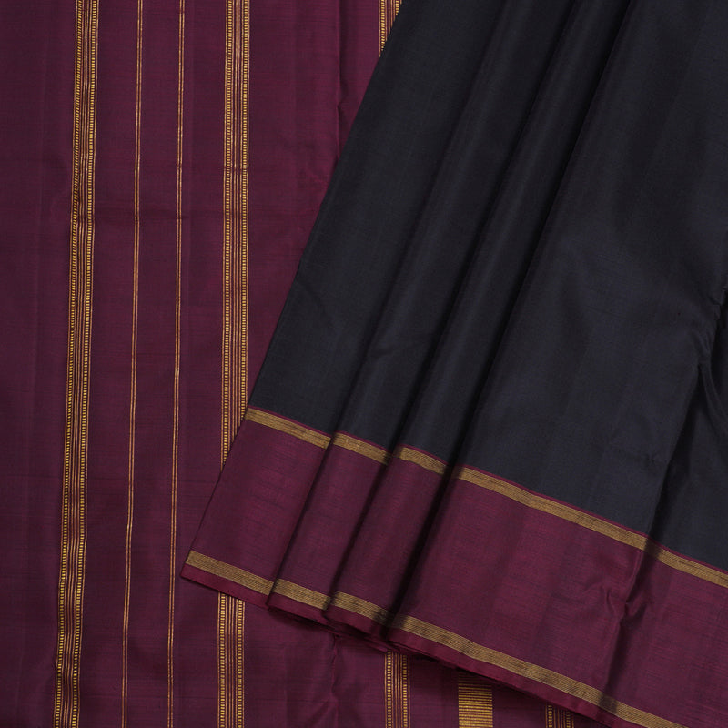 Hayagrivas Black Handloom Kanjivaram Silk Saree with Ganga Jamuna (Wine Maroon And Sampanga Green) Border BD494-SBS