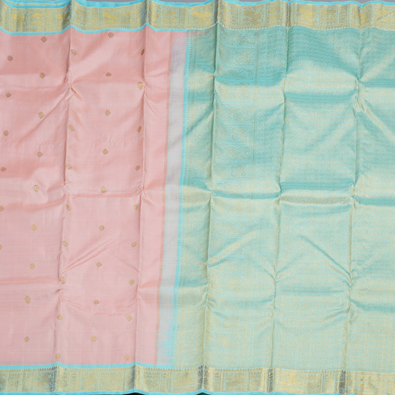 Hayagrivas Guava Handloom Kanjivaram Silk Saree with Sea Blue Border BD495-SBS