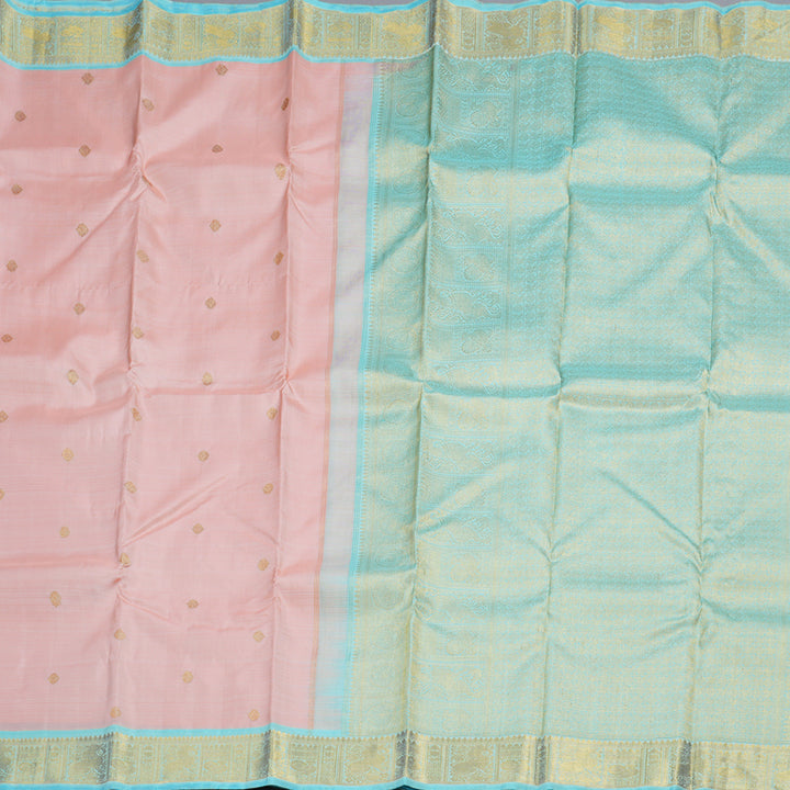 Hayagrivas Guava Handloom Kanjivaram Silk Saree with Sea Blue Border BD495-SBS